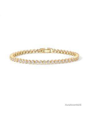 14K Gold Plated 2mm Cubic Zirconia Honeycomb Tennis Bracelet for Women